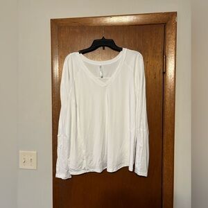 XXL White fabletics exercise long sleeve shirt, v neck